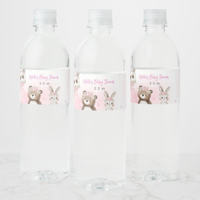 Étiquette Pour Bouteilles D'eau Woodland Blush Baby Shower Water Bottle Label (Créateur téléchargé)