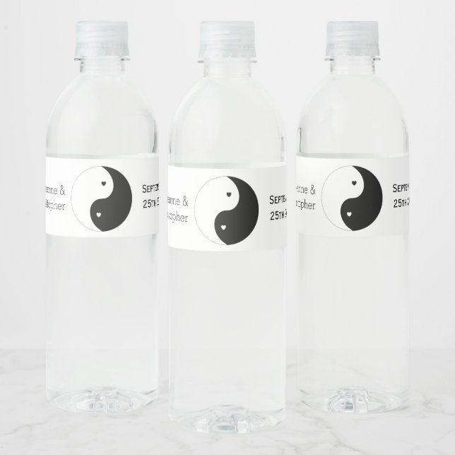 Étiquette Pour Bouteilles D'eau Yin Yang Mariage Design Coeurs Noir Et Blanc (Bouteilles)