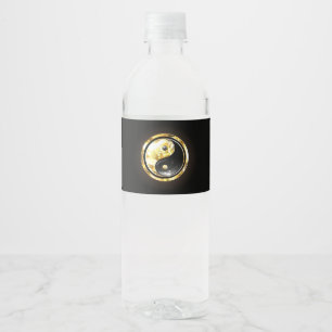 Étiquette Pour Bouteilles D'eau Yin Yang or sur noir