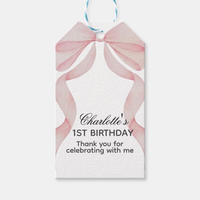 étiquette pour cadeau Ruban Rose 1er Anniversaire (Devant)