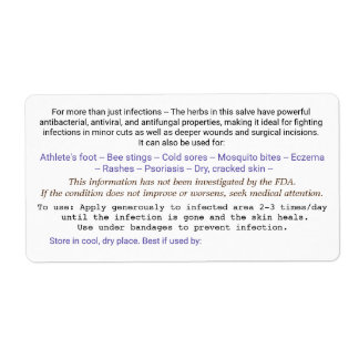 Étiquette pour le dos du pot de salve.