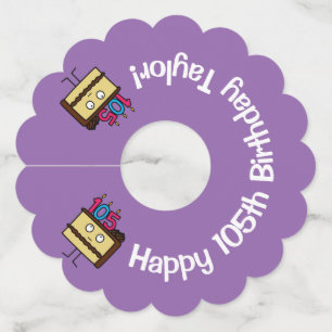 Étiquette Pour Verre De Vin 105e Anniversaire Gâteau aux bougies glacée au cho