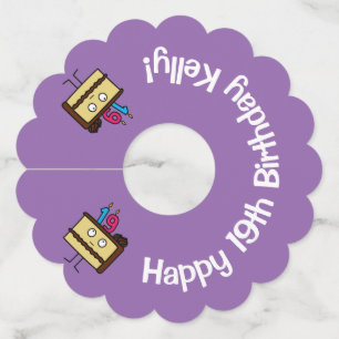 Étiquette Pour Verre De Vin 19ème Gâteau d'anniversaire avec le glaçage de