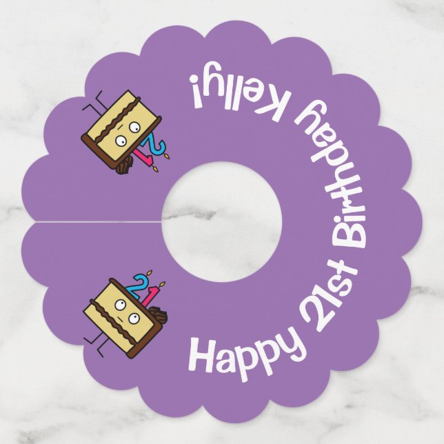 Étiquette Pour Verre De Vin 21e Anniversaire Gâteau aux bougies glacée au choc (Devant)