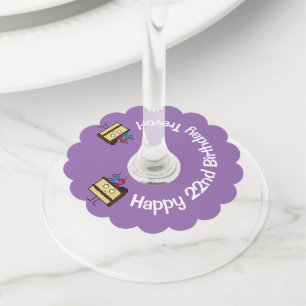 Étiquette Pour Verre De Vin 22ème Gâteau d'anniversaire avec le glaçage de
