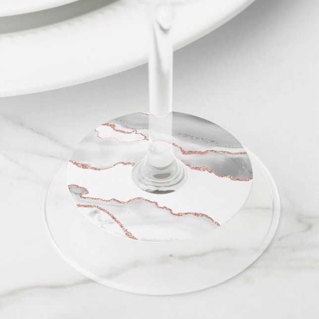 Étiquette Pour Verre De Vin Agate d'or blanc et Rose (De près)