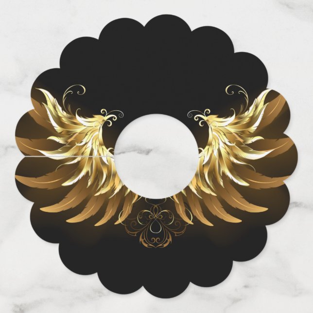 Étiquette Pour Verre De Vin Ailes d'Ange d'or sur arrière - plan noir (Devant)