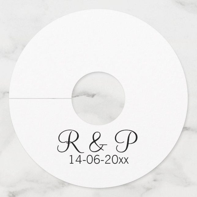 Étiquette Pour Verre De Vin Ajouter monogramme du nom du couple ajouter date a (Devant)