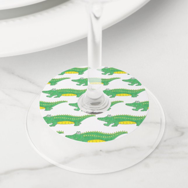 Étiquette Pour Verre De Vin Alligator Vert Crocodile Crocodile Porteur Animal (De près)