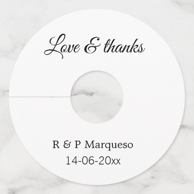 Étiquette Pour Verre De Vin Amour & merci ajouter nom du couple mariage ajoute (Devant)