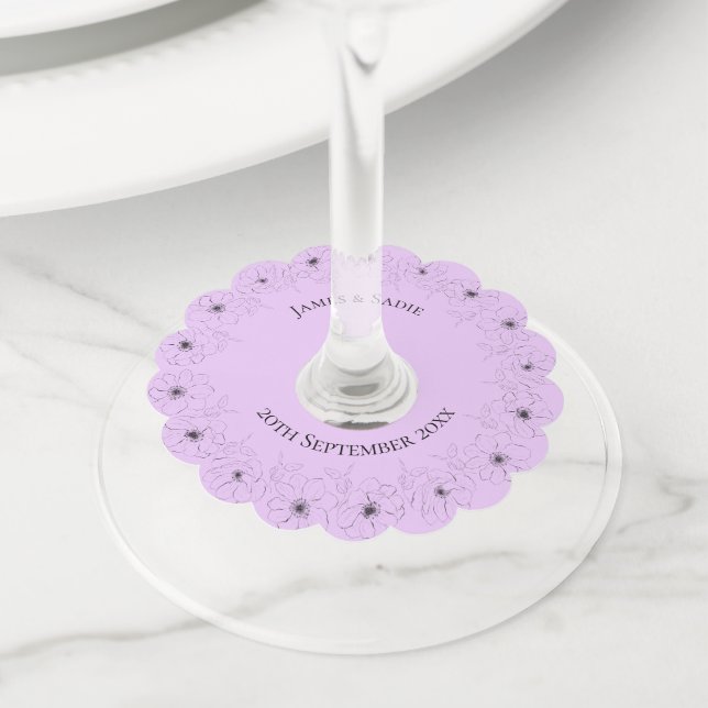 Étiquette Pour Verre De Vin Anéone sur Lilac clair (De près)