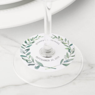 Étiquette Pour Verre De Vin Aquarelle botanique feuille marié mariage