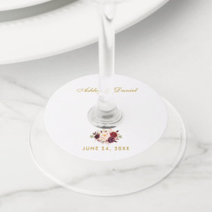 Étiquette Pour Verre De Vin Aquarelle Bourgogne Floral Mariage or