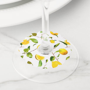 Étiquette Pour Verre De Vin Aquarelle Citron et Feuilles 16