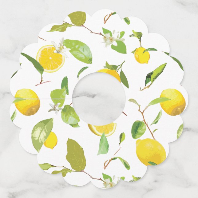 Étiquette Pour Verre De Vin Aquarelle Citron et Feuilles 2 (Devant)