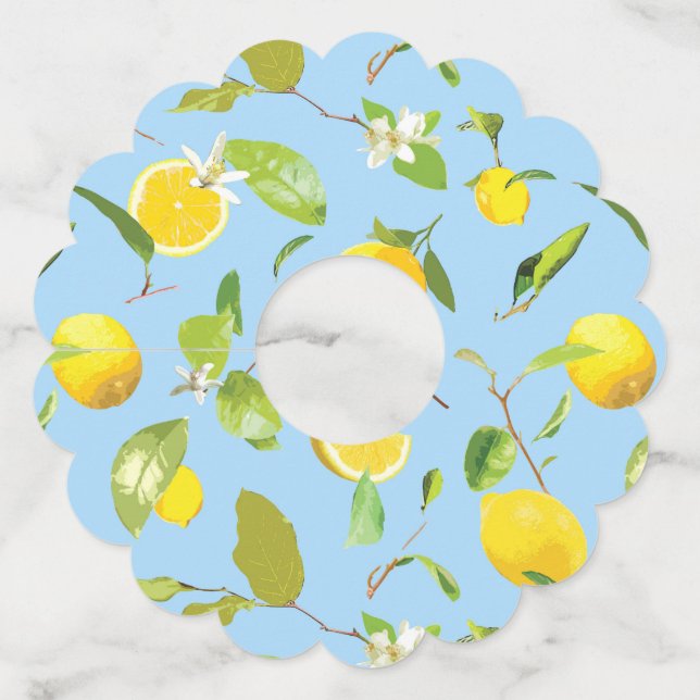 Étiquette Pour Verre De Vin Aquarelle Citron et Feuilles 3 (Devant)