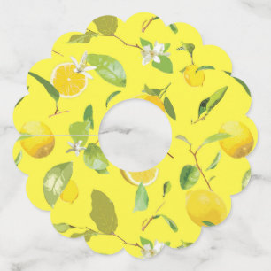 Étiquette Pour Verre De Vin Aquarelle Citron & Feuilles 4