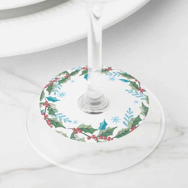 Étiquette Pour Verre De Vin Aquarelle Holly Foliage | Vacances (De près)
