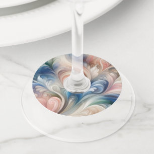 Étiquette Pour Verre De Vin Aquarelle Imaginaire Floral Pastel Bleu & Crème