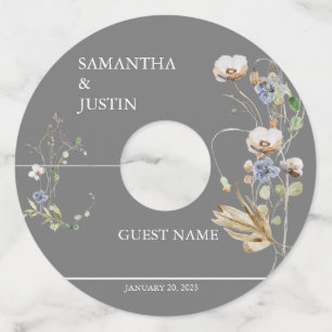 Étiquette Pour Verre De Vin Aquarelle Mariage à fleur sauvage de champ