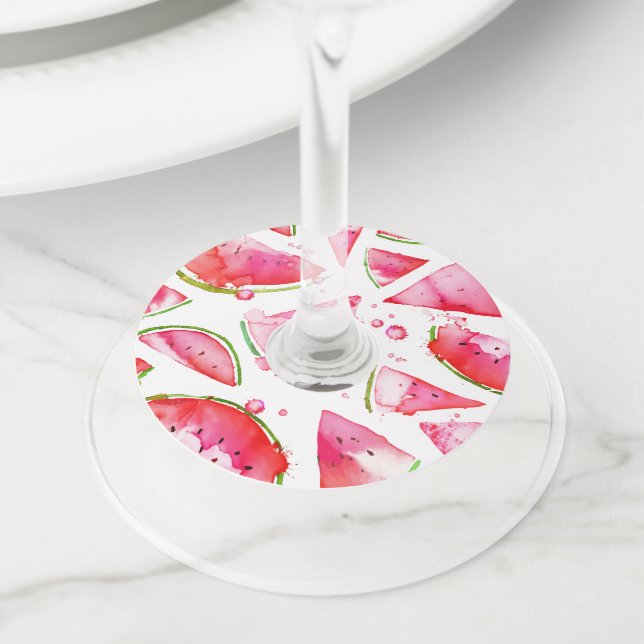 Étiquette Pour Verre De Vin Aquarelle pastèque 1 (De près)