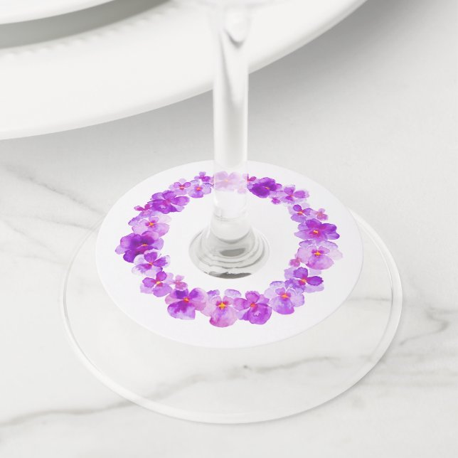 Étiquette Pour Verre De Vin Aquarelle violette couleur d'art fleur événements  (De près)
