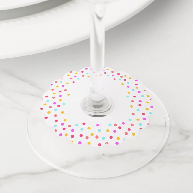 Étiquette Pour Verre De Vin Arc-en-ciel confetti points de fête lumineux et co (De près)