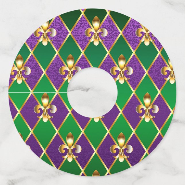 Étiquette Pour Verre De Vin Arrière - plan de bijoux Mardi Gras (Devant)