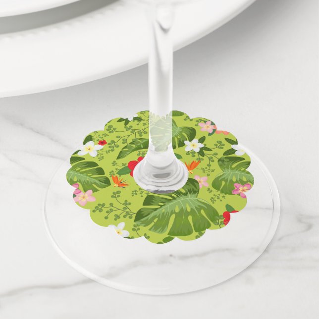 Étiquette Pour Verre De Vin Arrière - plan de fleurs tropicales 5 (De près)