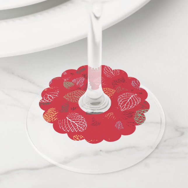 Étiquette Pour Verre De Vin Automne, Motif Feuille (De près)