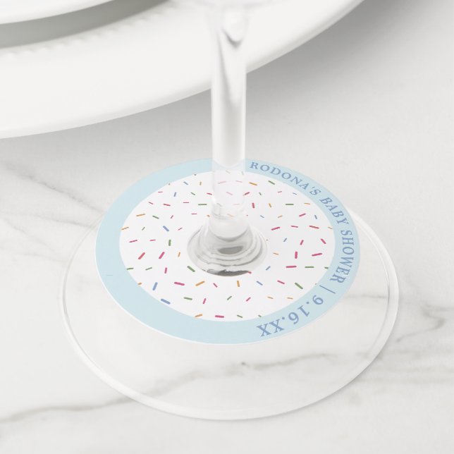Étiquette Pour Verre De Vin Baby shower d'arrosage bleu (De près)