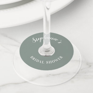 Étiquette Pour Verre De Vin Baby Shower Minimaliste Vert Sauge et Blanc