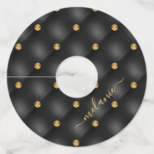 Étiquette Pour Verre De Vin Balise Diamant Or Noir Tufted Votre Nom Vin Verre