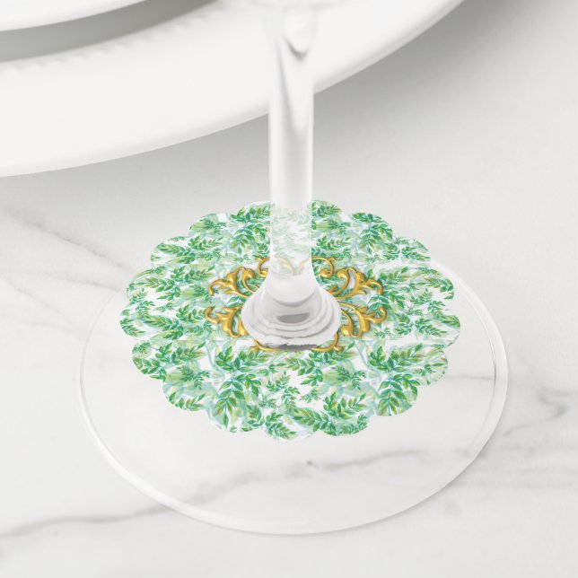 Étiquette Pour Verre De Vin Balise Vin de feuillage vert (De près)