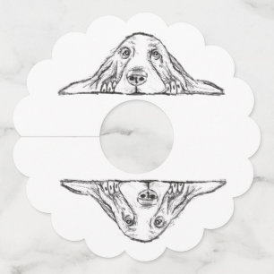 Étiquette Pour Verre De Vin basset hound noir blanc yeux de chiot simple
