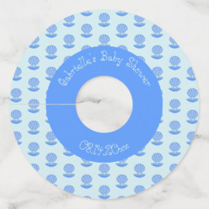Étiquette Pour Verre De Vin Bébé bleu Coquille d'huîtres et Baby shower Pearl
