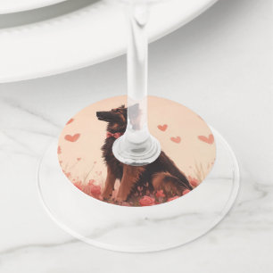 Étiquette Pour Verre De Vin Berger d'Anatolie avec des Roses - Saint-Valentin