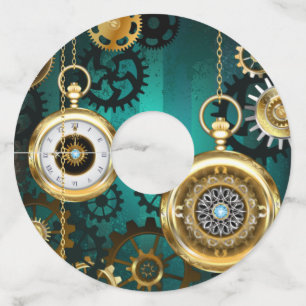 Étiquette Pour Verre De Vin Bijou Steampunk Montre sur fond vert