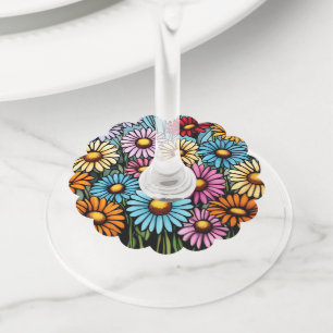 Étiquette Pour Verre De Vin Bohème - Vibrant Daisées - Revêtement de verre