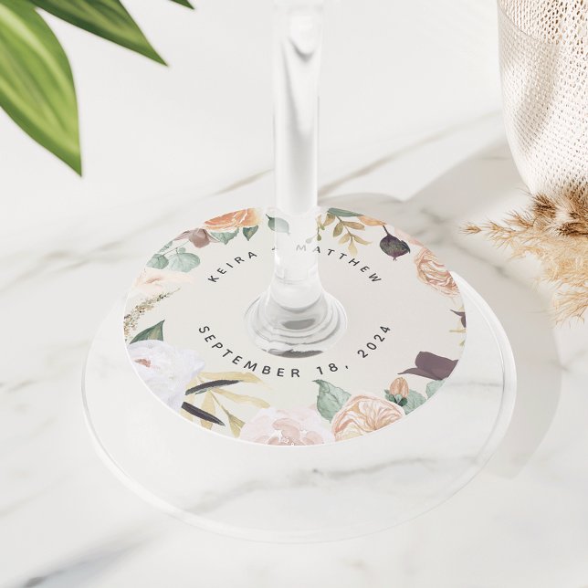 Étiquette Pour Verre De Vin Boho Blooms | Floral moderne Mariage personnalisé (Créateur téléchargé)