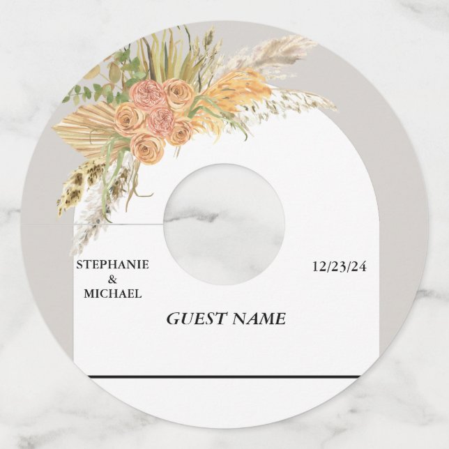 Étiquette Pour Verre De Vin Boho Pampas Grass Tropical Terrain Mariage (Devant)