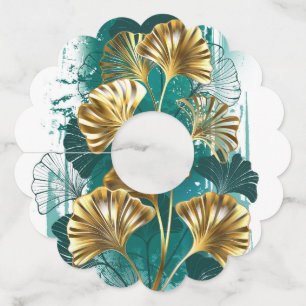 Étiquette Pour Verre De Vin Branche avec Feuilles d'or Ginko Biloba