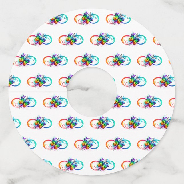 Étiquette Pour Verre De Vin Bright infinity with rainbow butterfly (Devant)