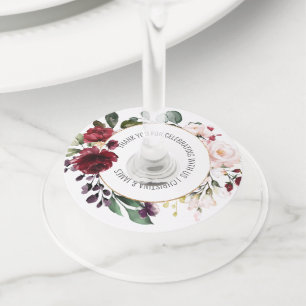 Étiquette Pour Verre De Vin Cadeau de mariage floral rose vin or