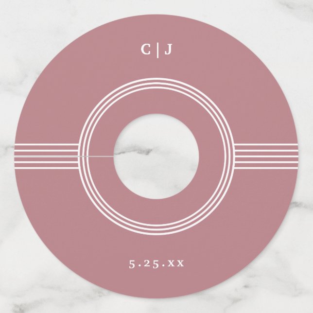 Étiquette Pour Verre De Vin Cadre élégant | Dusty Rose Mariage Monogram (Devant)