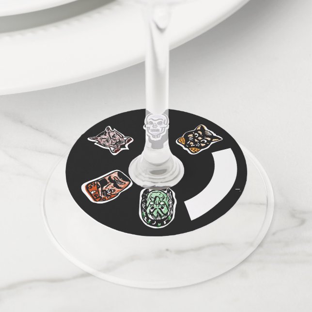 Étiquette Pour Verre De Vin Caractères Halloween classiques | Sombre (De près)