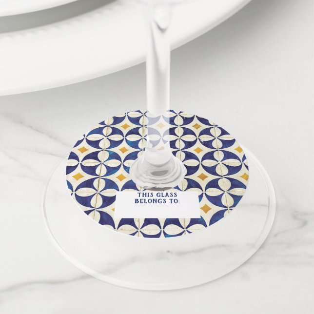 Étiquette Pour Verre De Vin Carreaux portugais - Azulejo Motif Design (De près)