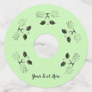 Étiquette Pour Verre De Vin Cercle de chat Visages Whiskers Vert Yellow Eyes