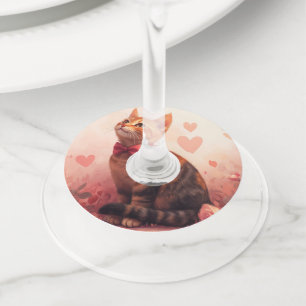 Étiquette Pour Verre De Vin Chat abyssinien avec Rose - Saint Valentin