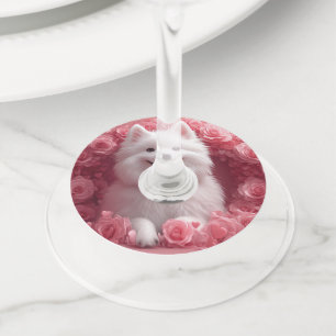 Étiquette Pour Verre De Vin Chien Esquimau Américain avec des Roses - Saint-Va